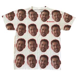 Aaron Rodgers T-Shirt Mens S/M Jerzees State Farm Insurance AOP Big Head RARE